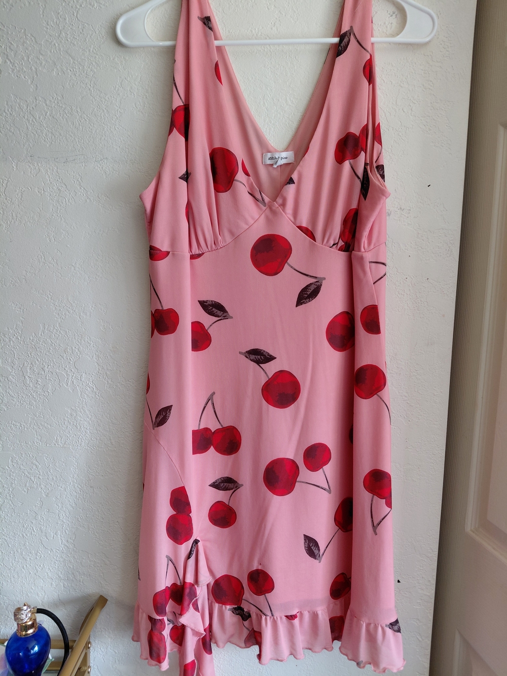 Pink Cherry-Print V-Neck Sleeveless Dress